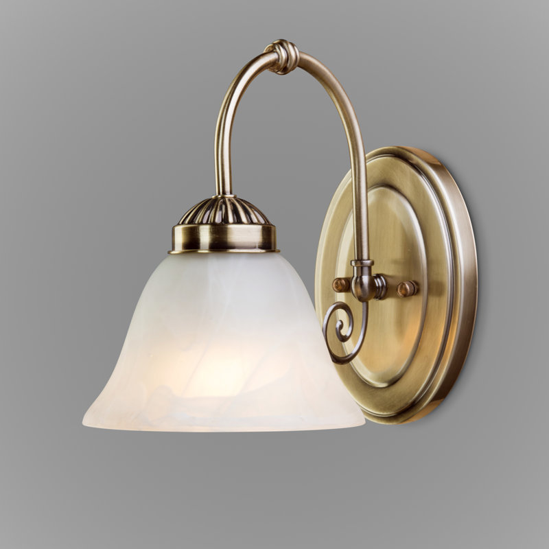 Brazell 1-Light Dimmable Antique Brass Armed Sconce Alabaster Style Glass