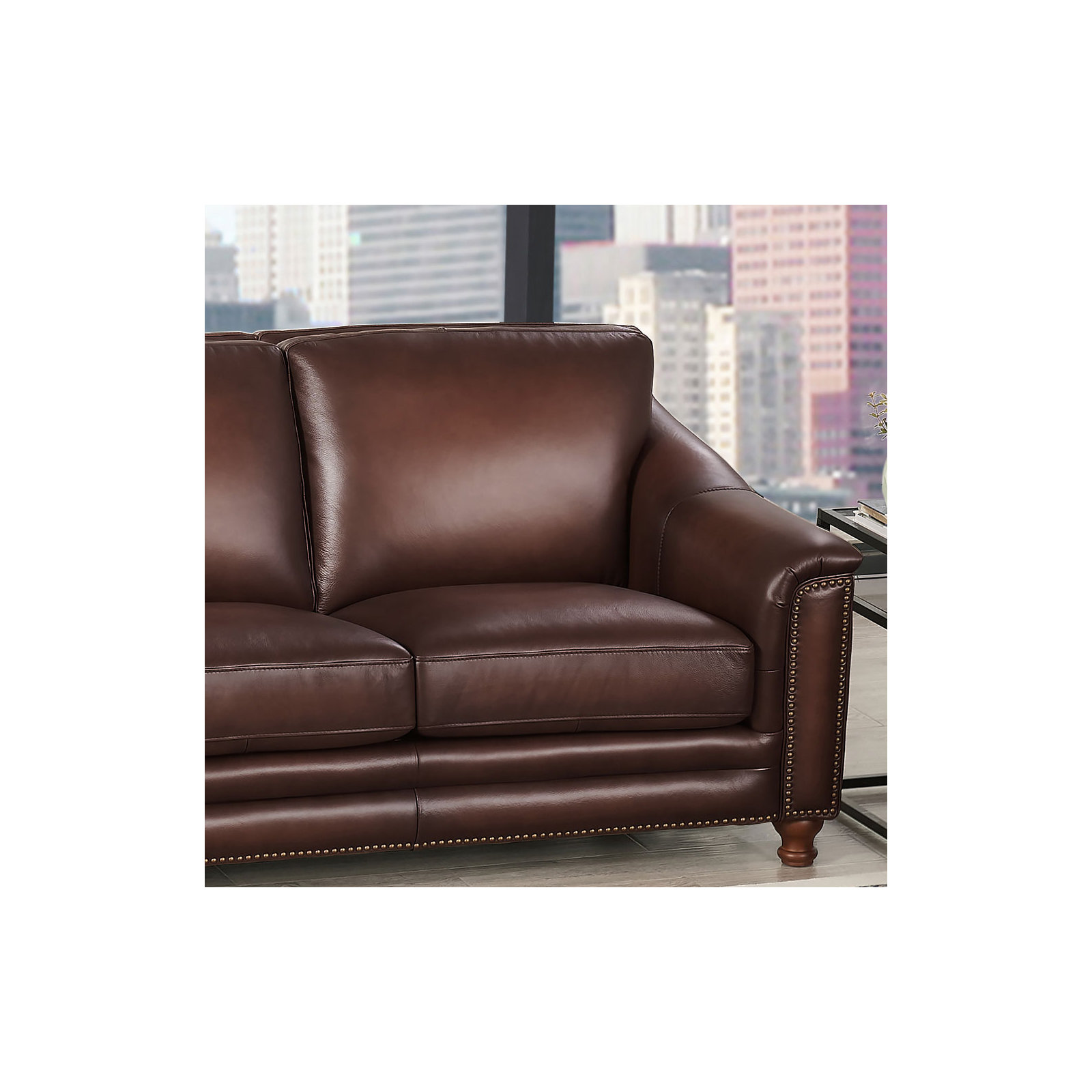 Alpert 66.5'' Upholstered Loveseat, Caramel Brown Genuine Leather