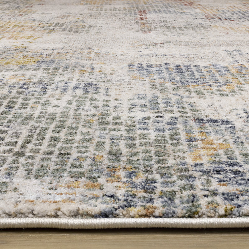 Cream Organic Polyester Living Room Carpet, Rectangle 5'3" x 7'10"