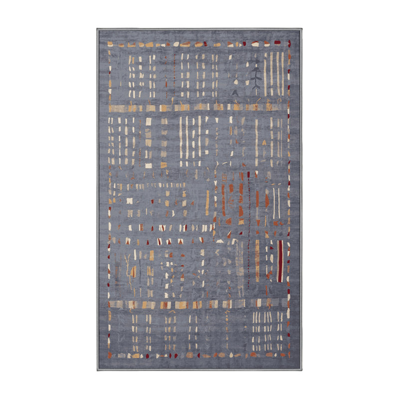Machine Washable Gray Area Rug, Rectangle 7' x 10'
