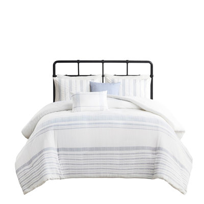 Cotton Duvet Full/Queen - 5 Piece Modern Style Filling Button Closure Cover Overlap Shams Decorative Pillows Multicolor Contrasting Color Stripes Fill