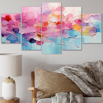 Pink Blue Pastel Patchwork - Abstract Collages Metal Wall Decor Set 5