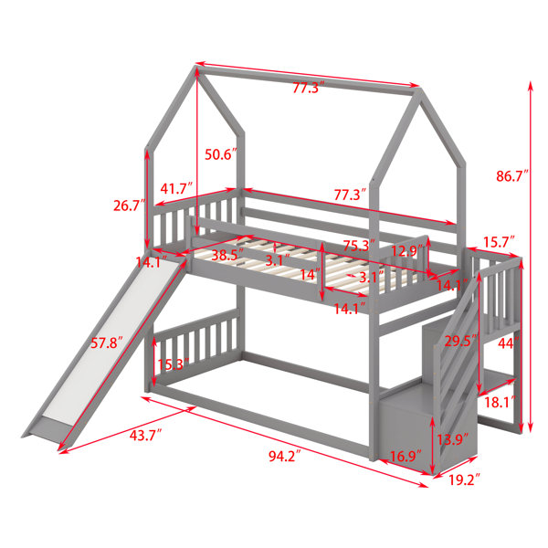 Ophelia & Co. Twin Over Twin House Bunk Bed With Convertible Slide ...