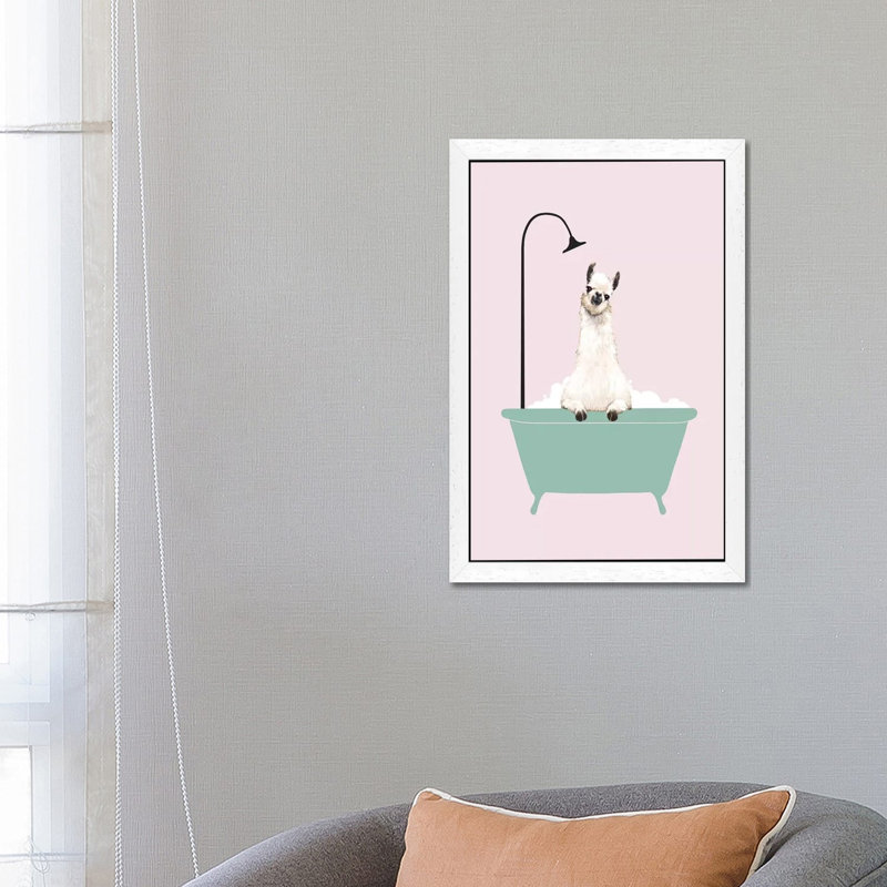 Llama Enjoying Bubble Bath by Big Nose Work - Print on Canvas, 152.5 cm H x 101.5 cm W, White Framed