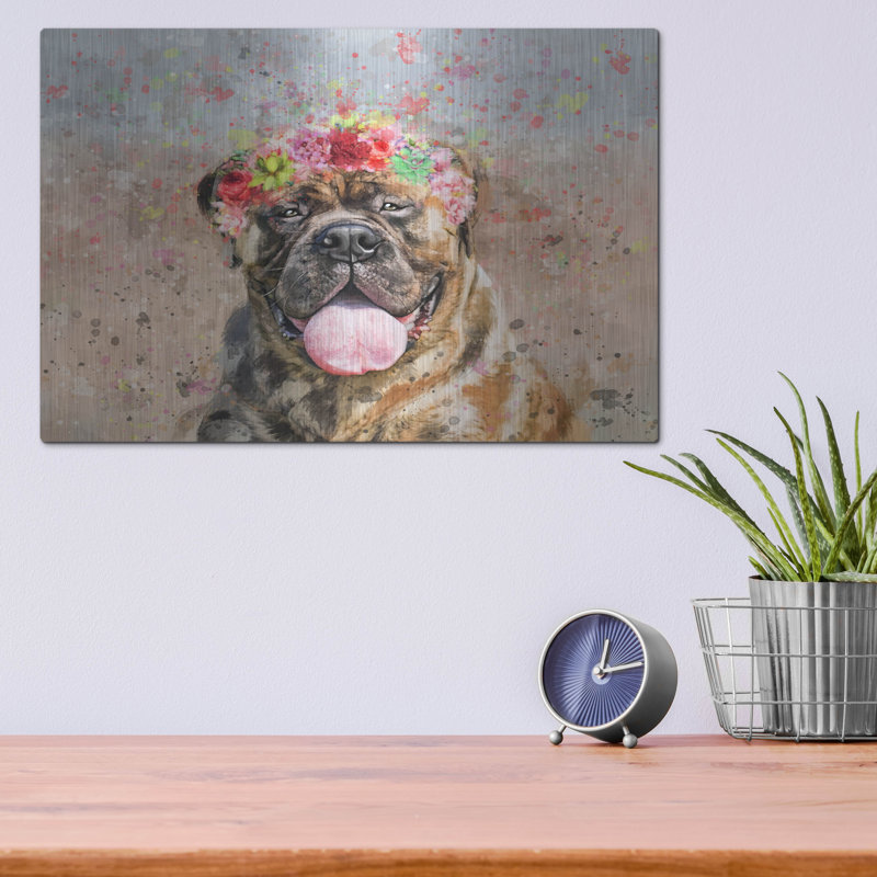 Art mural en métal Lark Manor ™ «Flower Crown Mastiff» par Furbaby Affiliates, H 12 po x l 16 po