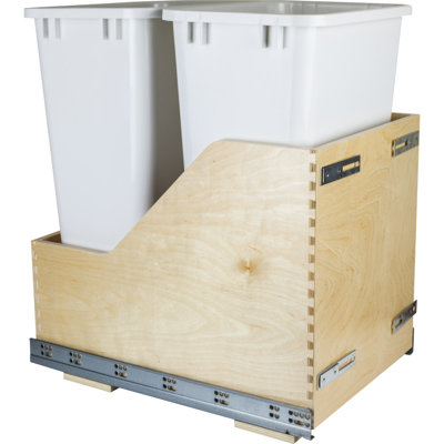 Waste Solution-Wood-Double 50 Solid Wood Open Pull Out Trash Can - 12.5 Gallons