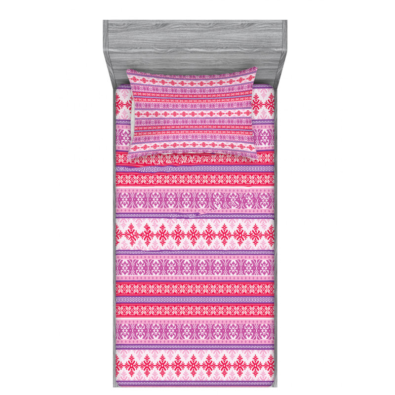 Nordic Microfiber Geometric Fitted Sheet, Twin Fitted Sheet with 1 Pillowcase