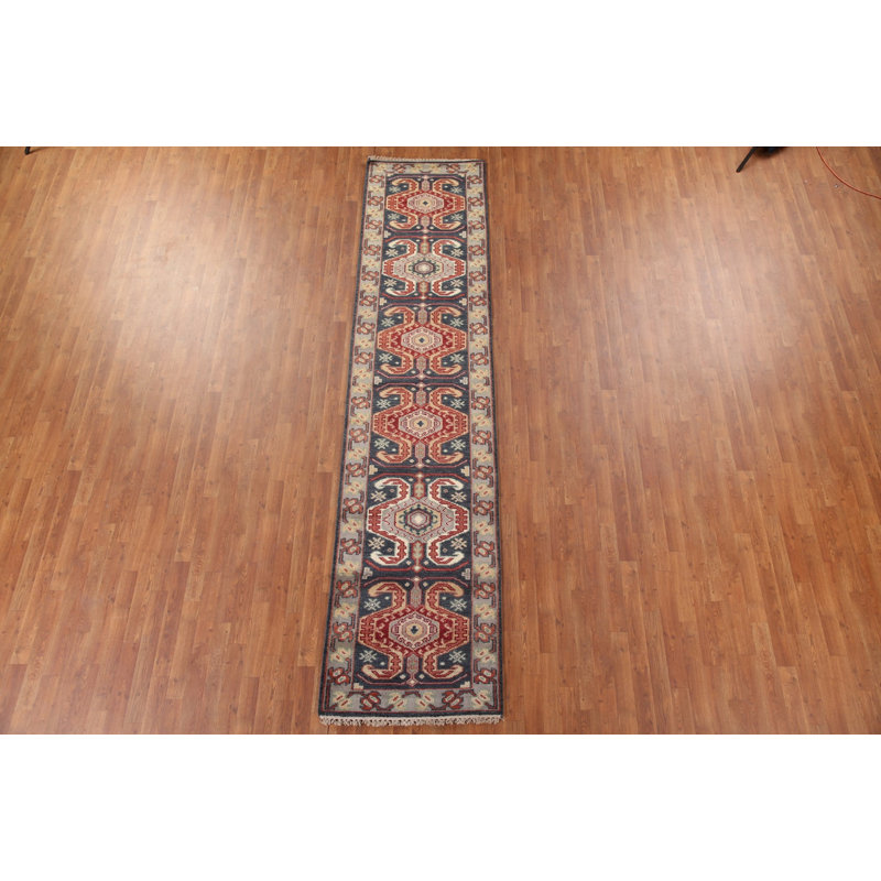 Tapis de couloir oriental bleu marine traditionnel 3 x 12