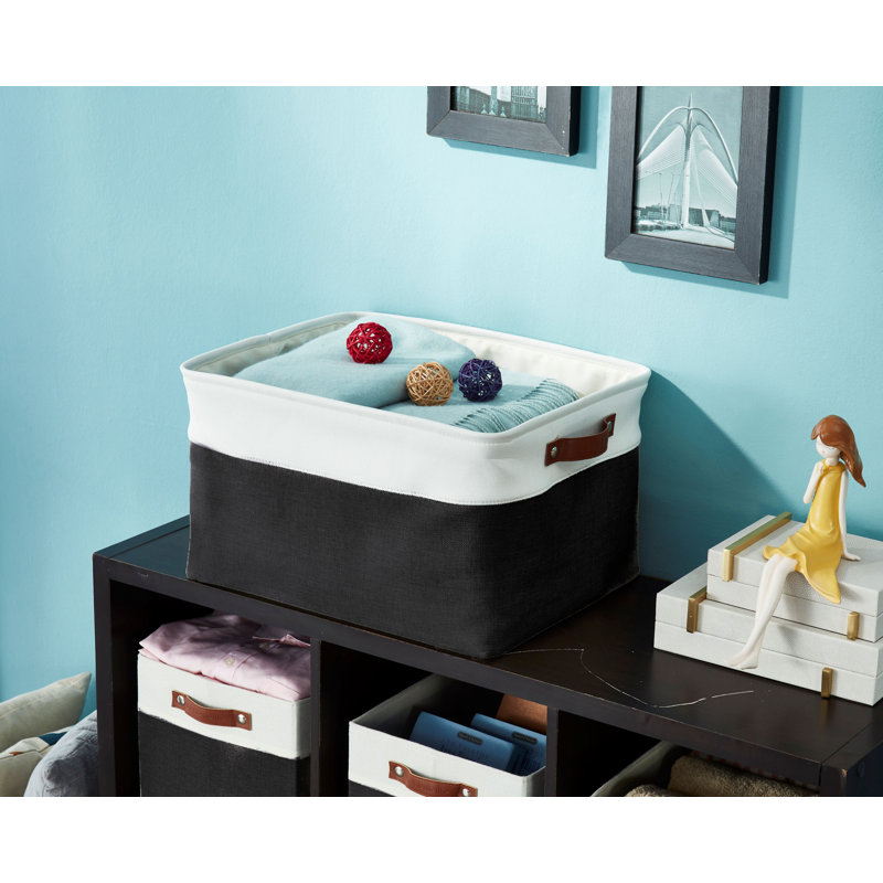 Foldable Fabric Storage Bin, Black/White, 4