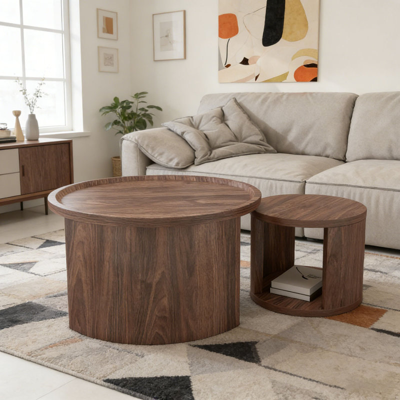Ensemble de tables basses rondes, Brun