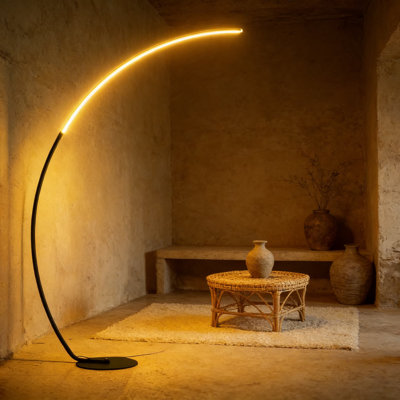 Modern Arc Floor Lamp With Remote Control, 67-Inch Tall LED Standing Light, Stepless Dimmable & 3 Color Temperatures, Minimalist Curved Design For Living Room, Bedroom, Office