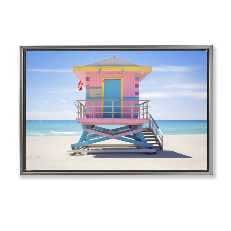 Cadre flottant Pastel Lifeguard Hut on Beach, design Creative Studio, 21 x 31, Cadre flottant gris lustré