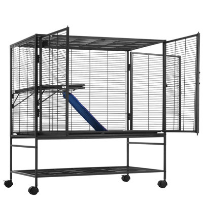 Cage roulante 39" (99 cm) pour petits animaux avec rampe et bac - Maille étroite, convient aux cochons d'Inde et aux furets