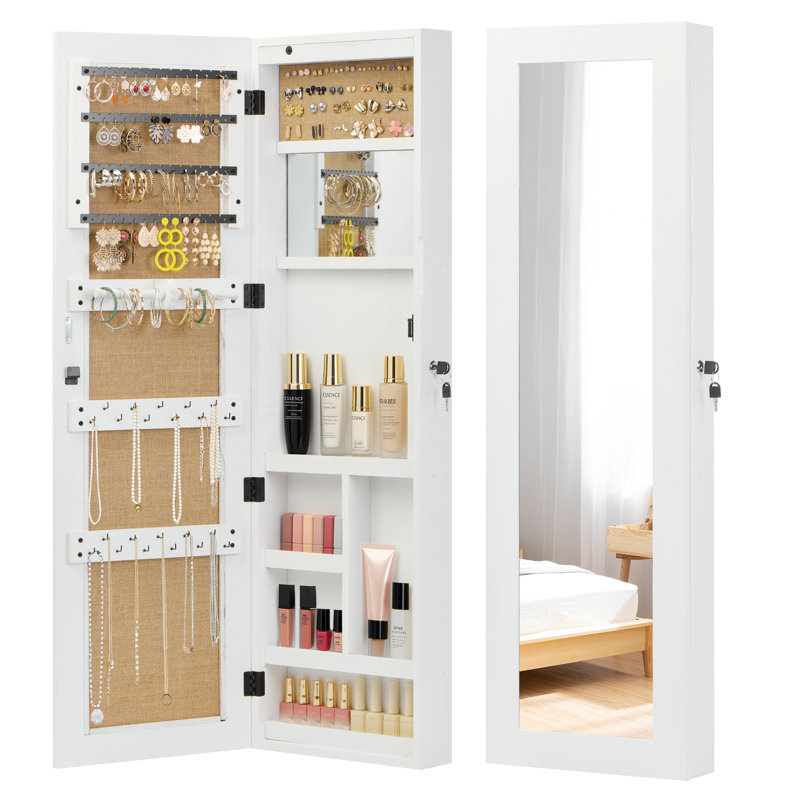 Armoire à bijoux avec miroir pleine longueur, verrouillable, lumière DEL, 47,5 po x 14,3 po