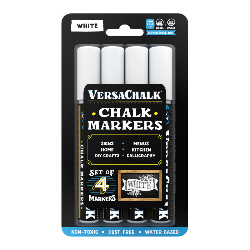 Marqueurs à craie liquide VersaChalk - paquet de 4, embout de 5 mm, effaçable à l'eau