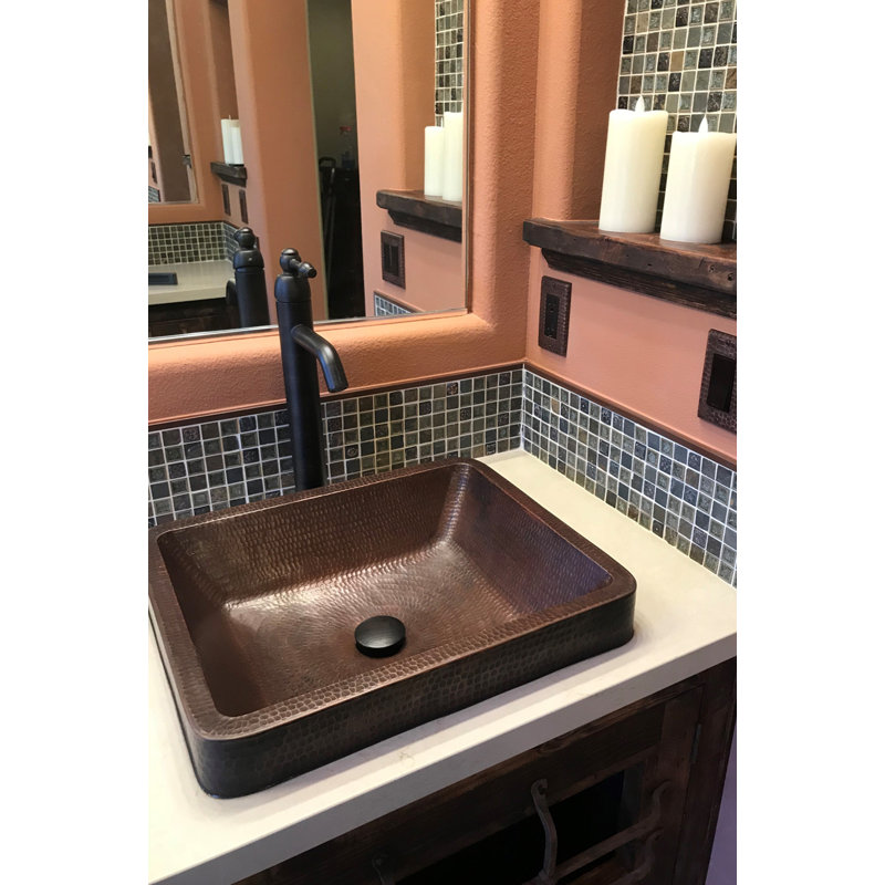 19" Rectangle Skirted Vessel Hammered Copper Sink