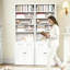 Bibliothèque à 5 niveaux en métal blanc industriel, hauteur de 71 pouces avec porte et tablettes réglables pour la décoration intérieure blanche, bureau équipé