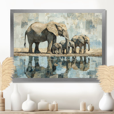 Gullion Elephant Family At The Watering Hole I - elephant Canvas Wall Art