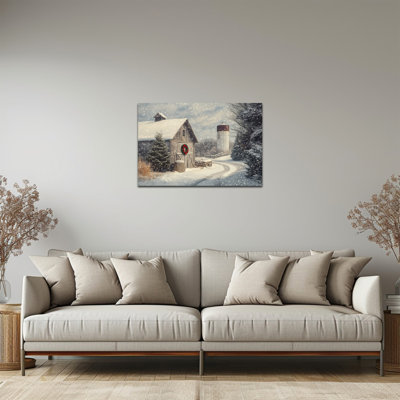 Grand paysage de chalet d'hiver de Noël sur toile, affiche de pin grange enneigée, scène d'hiver rustique rétro, impressions sur toile, décoration murale de Noël pour le salon, le bureau de la chambre à coucher, 28 po x 40 po