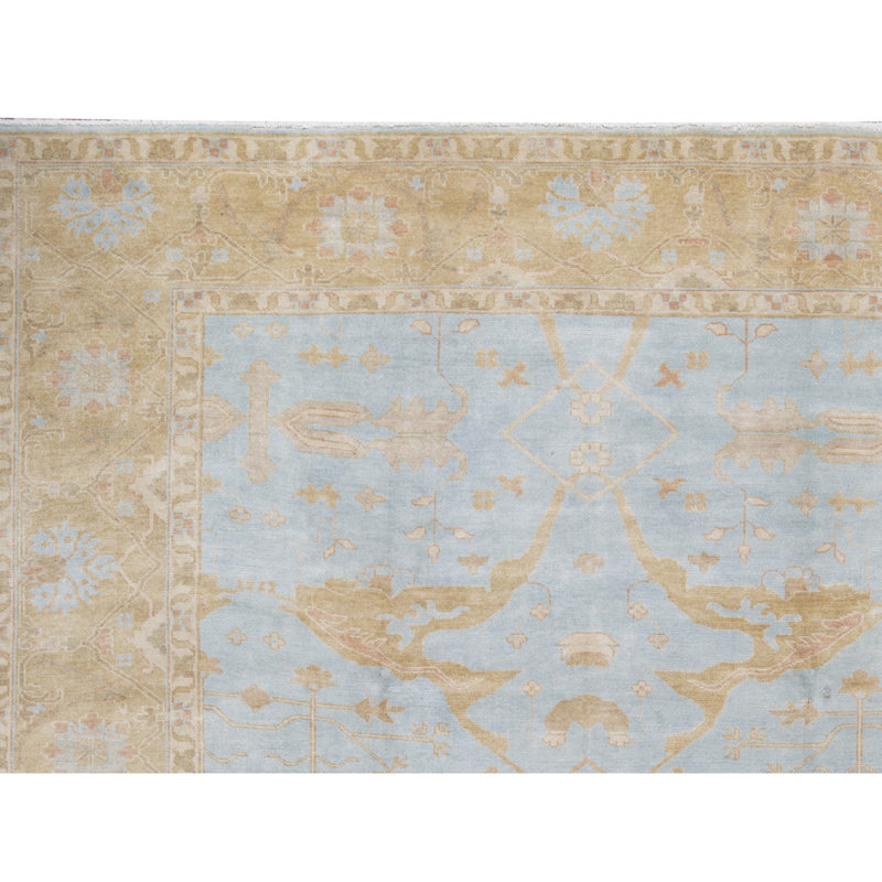 Tapis beige et bleu noué à la main de haute qualité
