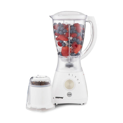 GEEPAS 2-in-1 Food Jug Blender & Smoothie Blender | Ice Crusher Stainless Steel Blades 4 Speeds Pulse Mode | 1.5L Jar Smoothie Milkshake Maker Coffee/Spice Grinder Mill | 1 Year Warranty 550W