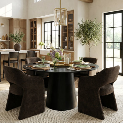 4 - Person Dining Table Sets With Round Table & 4 Upholstered Chairs