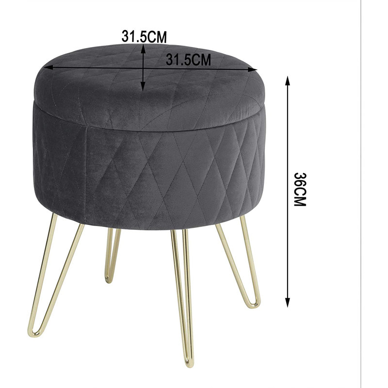 Berg 31.5Cm Velvet Round Storage Ottoman, Dark Grey