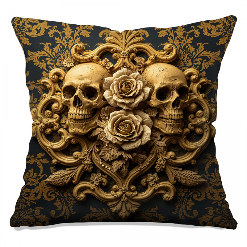 Coussins décoratifs Gold Skulls Roses, 26 x 26 pouces