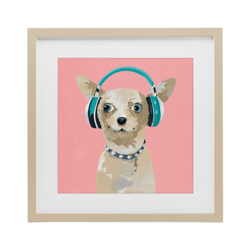 Jammin 'Pup on Pink, reproduction encadrée sous verre, design par Lorenzo Collective, H 16 po x l 16 po