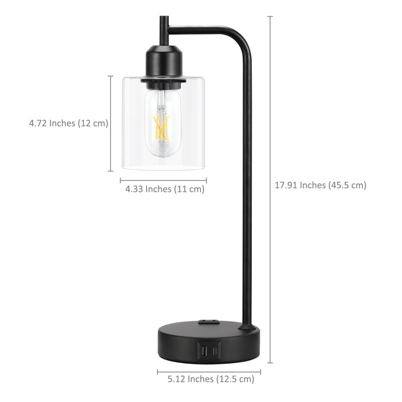 16.5'' Industrial Glass Table Lamp Set with Touch Control, AC Outlet and USB A&C