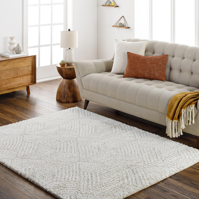 Rehoboth Geometric Machine Woven Polyester Area Rug in Beige/Cream, Rectangle 5'3" x 7'