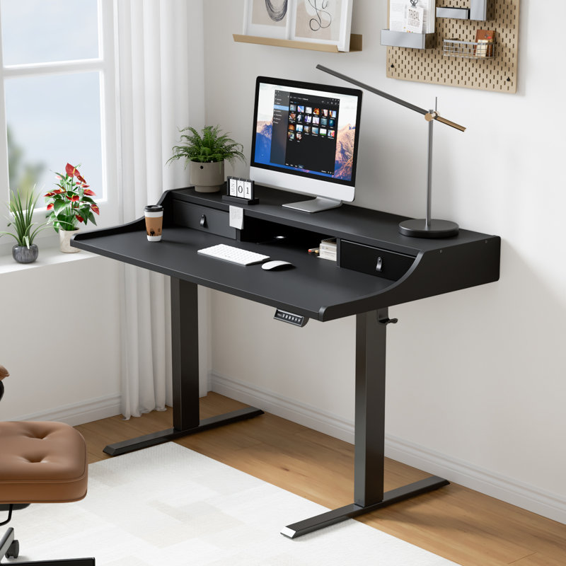 Electric Standing Desk with 2 Drawers, Adjustable Height Computer Desk, Corner Desk for Home Office, Ergonomic and Space Saving