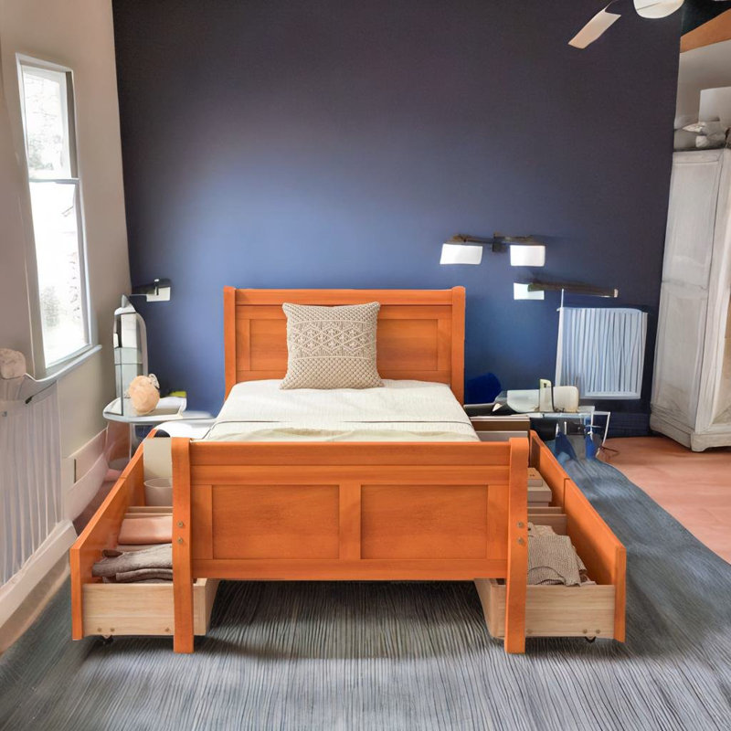 Lit plateforme sans matelas, Grand, Orange