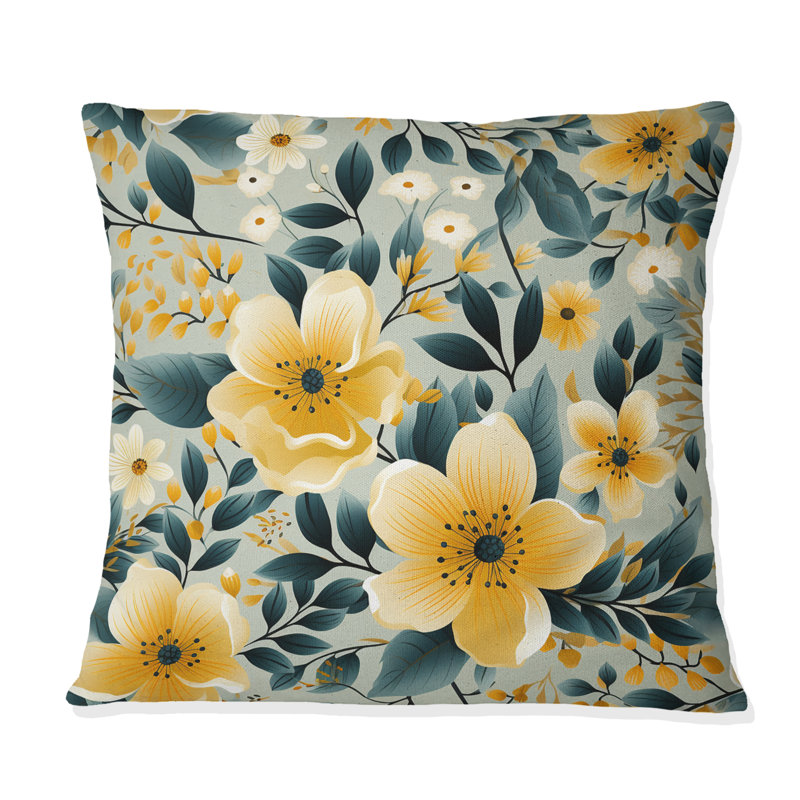 Coussin décoratif en polyester floral, H 16 po x l 16 po