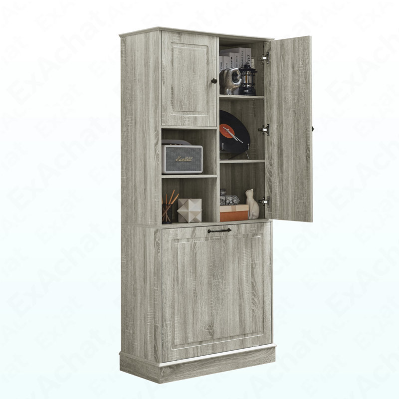 Tall Storage Cabinet With Adjustable Shelves, Large Flip-Out Basket & Enclosed Cabinets – For Bathroom, Living Room, Or Office, MDF Material With Aluminum Alloy Handles