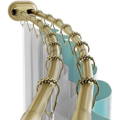Double Curved Shower Curtain Rod, No Drill, 50-72 Inch Adjustable Tension Curved Shower Rod For Bathroom, Rustproof Double Rod, Non-Slip, Adds Room In Shower, Gold
