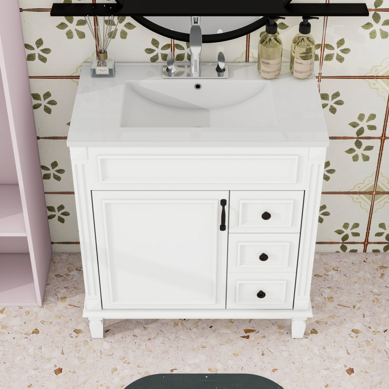 Meuble-lavabo avec 2 tiroirs et tablette réglable, White