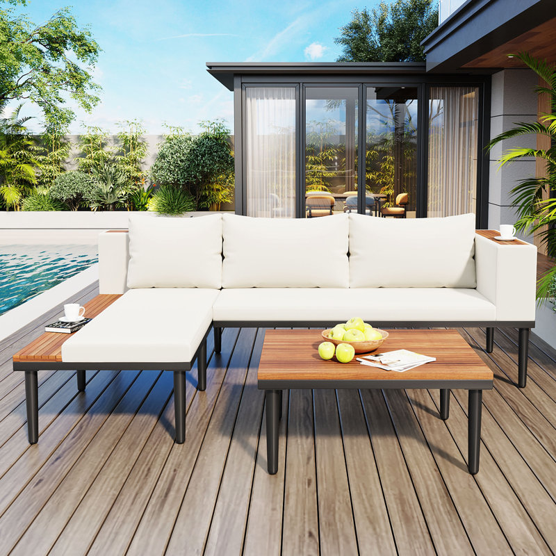 Luxury Patio Furniture Set with Removable Cushions and Coffee Table, Beige
