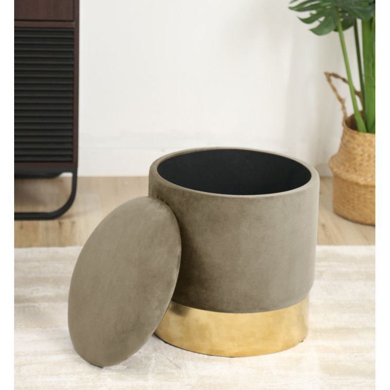 Ahlanni 39cm Wide Velvet Tufted Circle Pouf Ottoman with Storage