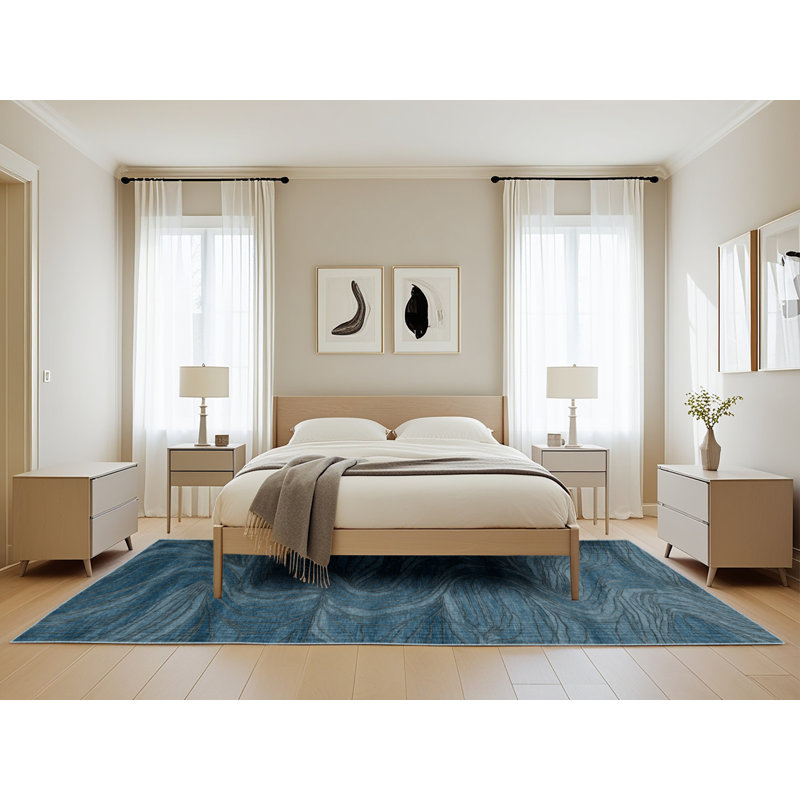 Tapis bleu turc lavable à la machine, Rectangle de 5 pi x 8 pi