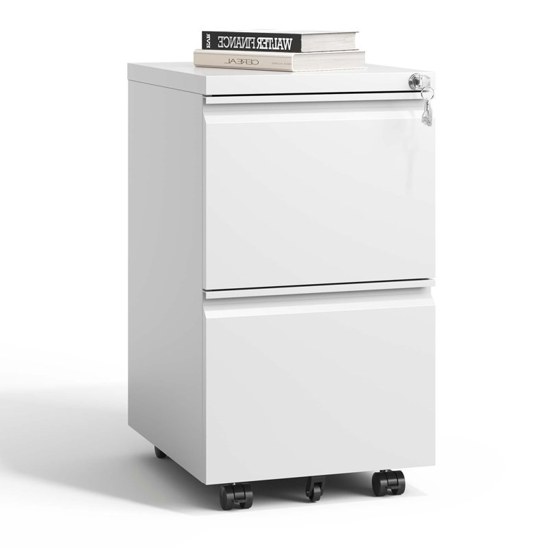 Markiese 14.69'' W Metal 2-Drawer Vertical Mobile  File Cabinet With Lock Fully Assembled, White