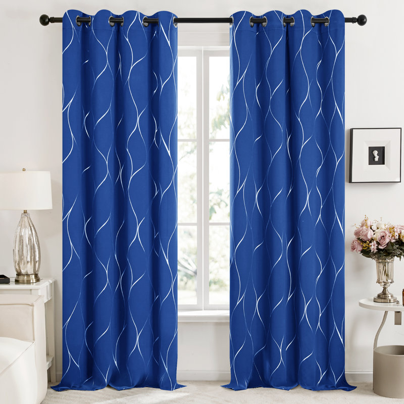 Kellda Thermal Room Darkening Polyester Curtain Panels, Royal Blue, 52" W x 45" L
