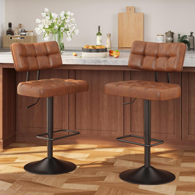 Swivel Adjustable Height Bar Stool,Counter Height Bar Stools Set of 2,  Faux Leather Upholstered Counter Barstools with Backrest for Kitchen Island, Home Bar, Yellow