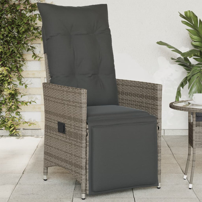 Chaise de jardin inclinable en poly rotin, Gris, Gris