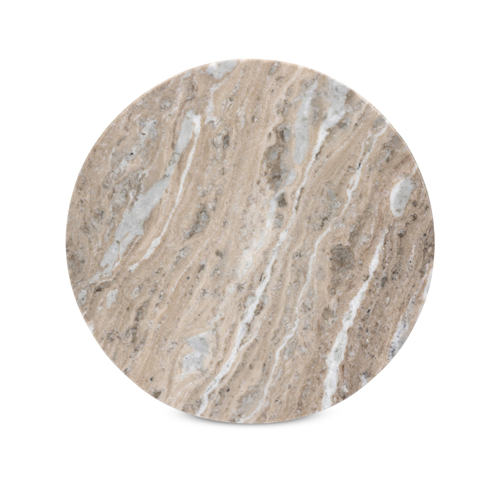 18" Genuine Marble End Table, Beige Top/Black Base