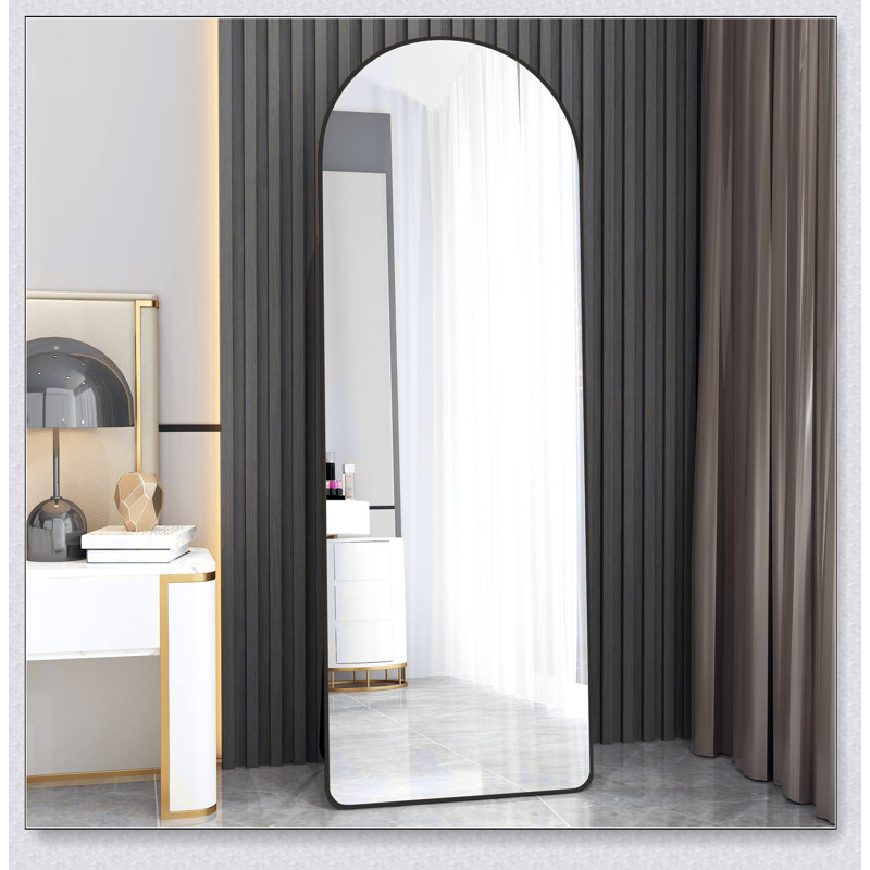 4Th Generation Floor-Mounted Full-Length Arched Mirror With Aluminum Alloy Frame, Perfect For Bathrooms, Bedrooms, And Retail Spaces.