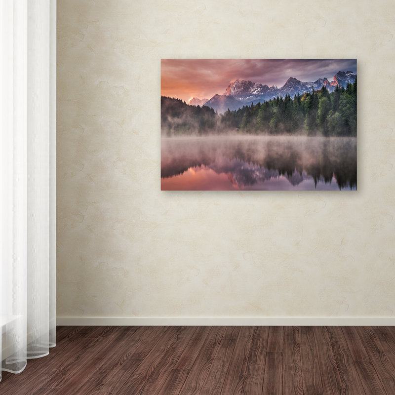 Sunrise at the Lake Framed Scenic Canvas Art