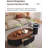 Modern Fluted Oval Nesting Coffee Table Set With Solid Wood Drawers & Tempered Glass Side Table, Walnut Finish-962357938