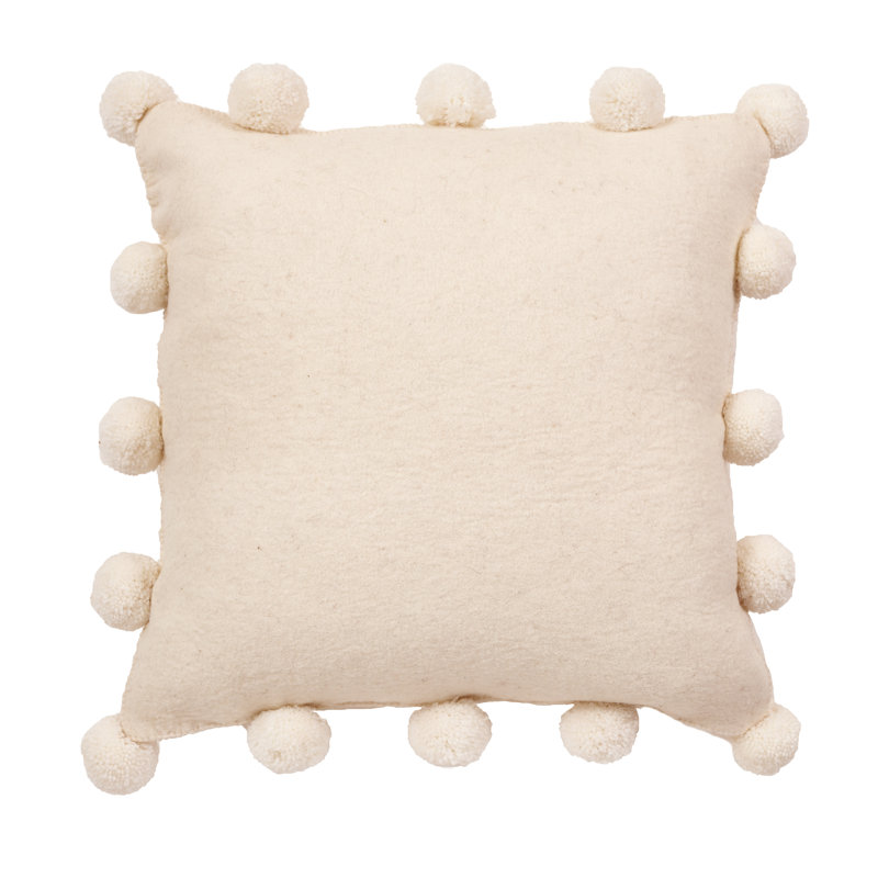 Hand Felted Wool Christmas Pillow Cover - Cream Pom Poms on Red - 20", Cream, Pillow Cover Only - No Insert