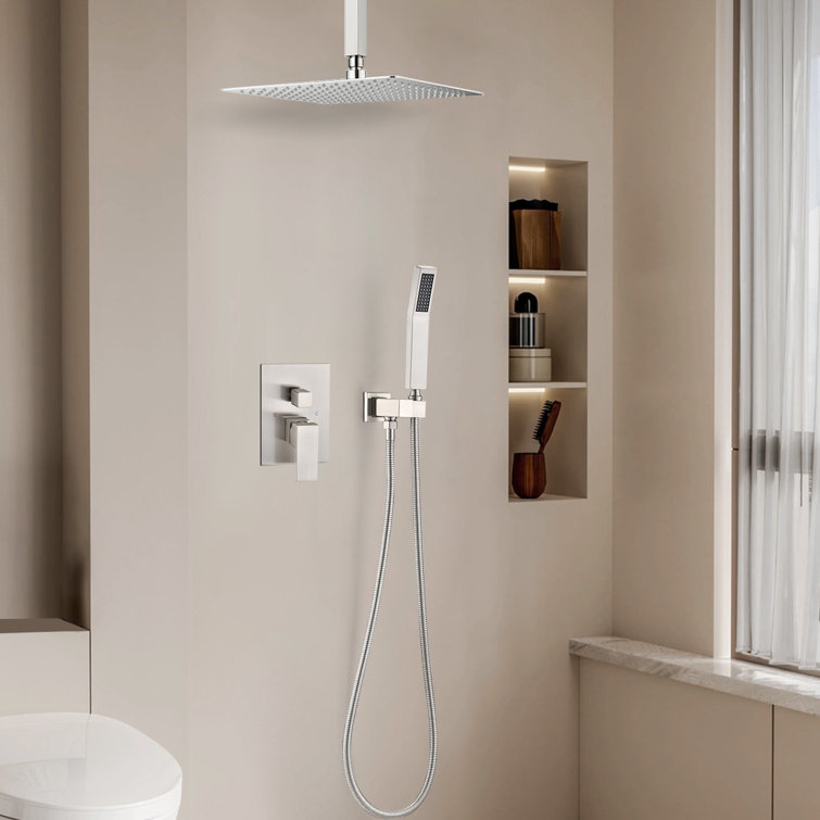 1-Spray Patterns 11.8 In. Dual Fixed And Handheld Shower Head 2.5 GPM In Brushed Nickel